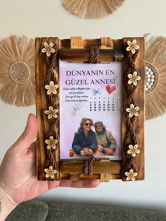 Kişiye Özel Bambu Çiçekli Fotoğraflı Çerçeve